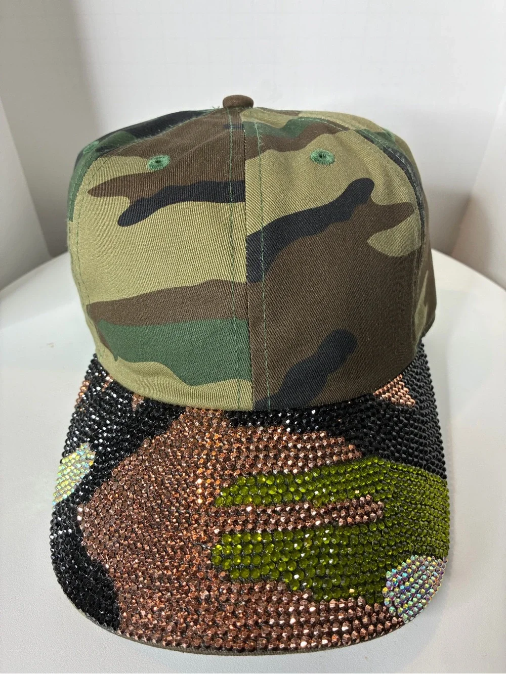 Custom Camo Rhinestone Cap - Brown & Green